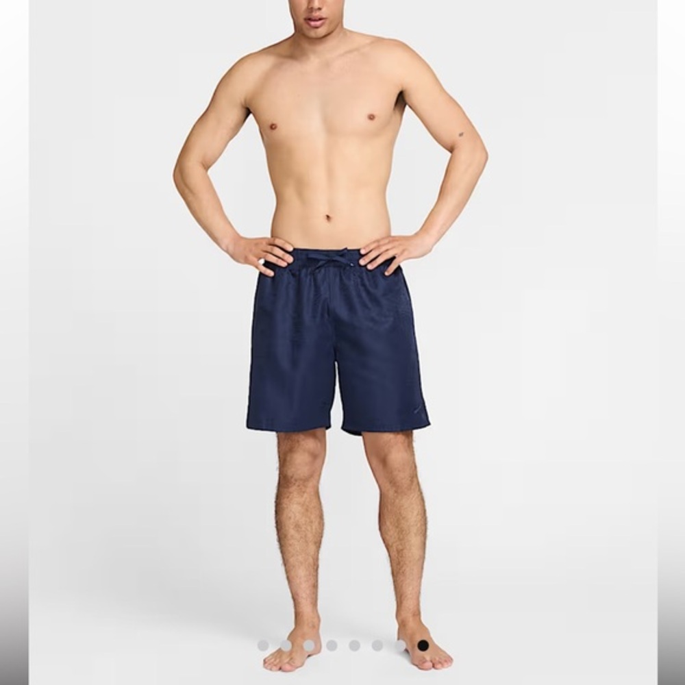 Nike Swim Men's sz M Navy Blue & black 9” Swim Shorts pull on drawstring waist